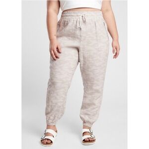 Athleta Cabo Tide Linen Jogger Pants Womens Size 16T Tall Beige Camo‎ Drawstring